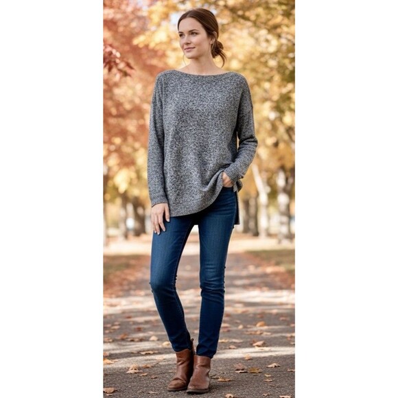 Old Navy Women's Gray Heather Knit Longline Sweater Minimalist Cozy Fall Sz Sm - Picture 2 of 8